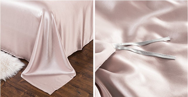 Bedding Set 4 pieces pure silk Queen size, French Stylish 22mm Solid Color, Nude Sleep/Anti-Wrinkles/Sleep SPA/Beautiful Luxury GIFT for Her
