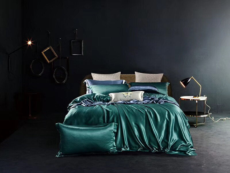 Handmade Duvet Cover in Dark Green 100% Pure 6A Silk, 25mm smooth, natural, sleep beauty Silk Bedding for King, queen, custom size.