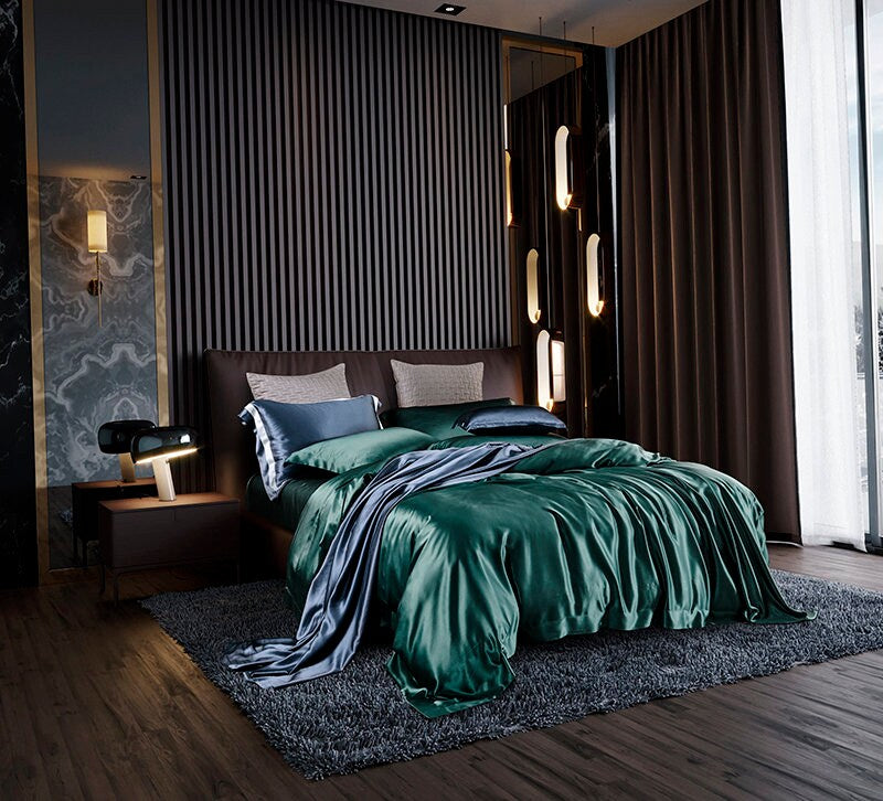 Handmade Duvet Cover in Dark Green 100% Pure 6A Silk, 25mm smooth, natural, sleep beauty Silk Bedding for King, queen, custom size.