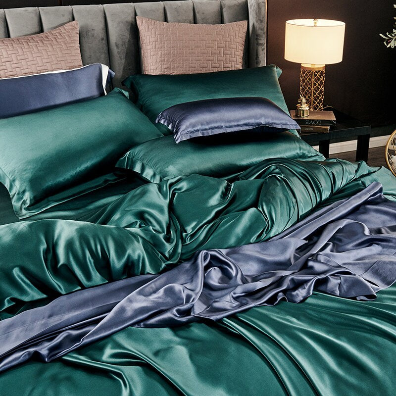 Handmade Duvet Cover in Dark Green 100% Pure 6A Silk, 25mm smooth, natural, sleep beauty Silk Bedding for King, queen, custom size.