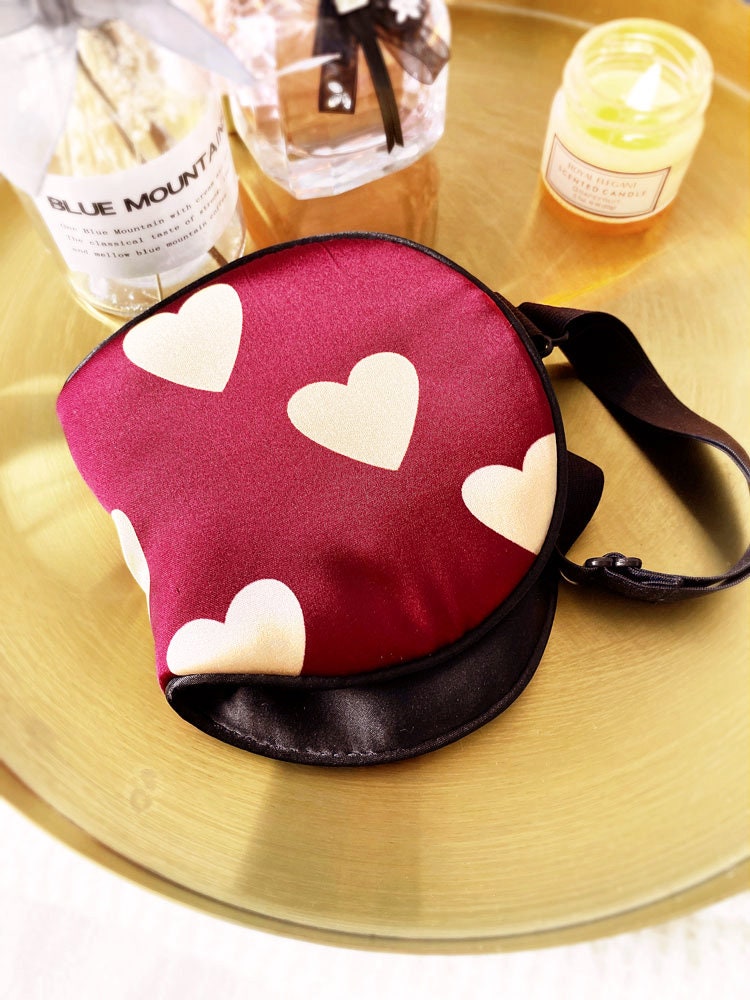 Charmeuse Pure Silk Eye Mask, Hepburn Beauty, Classic Red and White Hearts - Sleep Mask in 26mm Silk Satin, 100% Pure Silk Eyemask