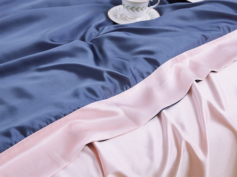 Charmeuse Silk Bedding Set,19 Momme Purple+Champagne,2 Pillowcases+flat sheet+duvet cover,100% Mulberry Silk Gift/GIFT FOR HER