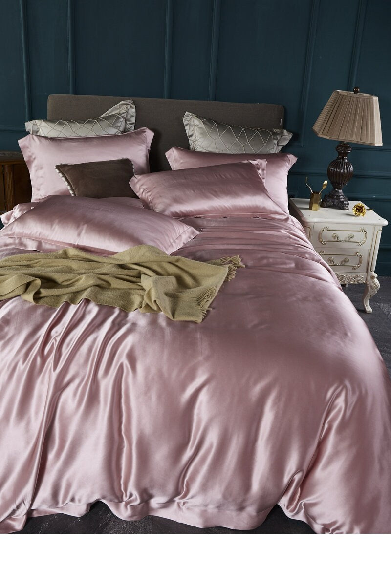 Handmade Duvet Cover in Anna Pink 100% Pure 6A Silk, 25mm smooth, natural, sleep beauty Silk Bedding for King, queen, custom size.