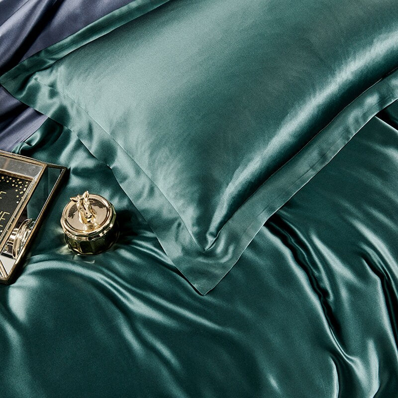 Handmade Duvet Cover in Dark Green 100% Pure 6A Silk, 25mm smooth, natural, sleep beauty Silk Bedding for King, queen, custom size.