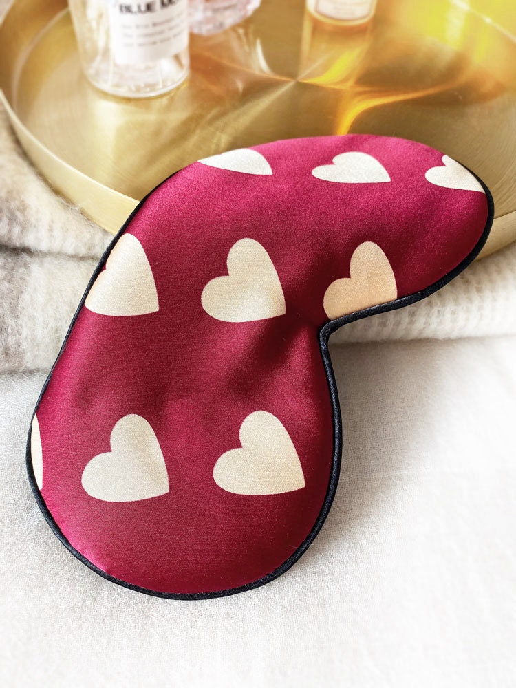Charmeuse Pure Silk Eye Mask, Hepburn Beauty, Classic Red and White Hearts - Sleep Mask in 26mm Silk Satin, 100% Pure Silk Eyemask