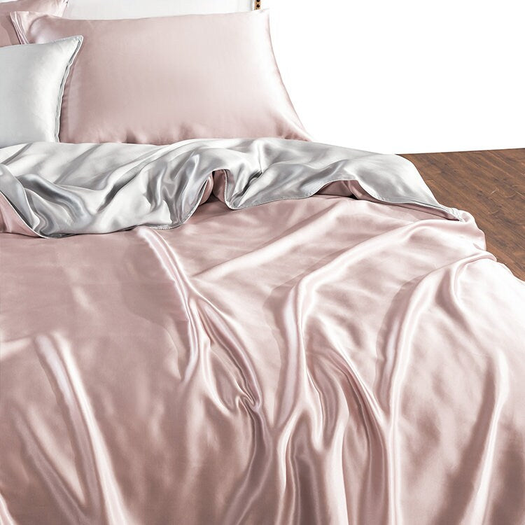 Charmeuse Silk Bedding Set,19 Momme luxury silk pillowcase,2 Pillowcases+flat sheet+duvet cover,100% Mulberry Silk Gift/GIFT FOR HER