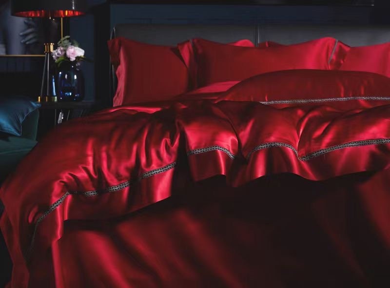 Super Luxury Silk Bedding Set,Oxford Style with detailed Lace Purfle. Anniversary Gift for HER.