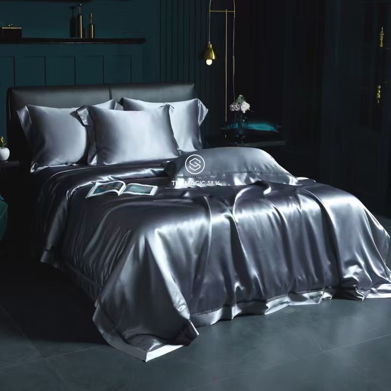 Super Luxury Silk Bedding Set,Oxford Style with detailed Lace Purfle. Anniversary Gift for HER.