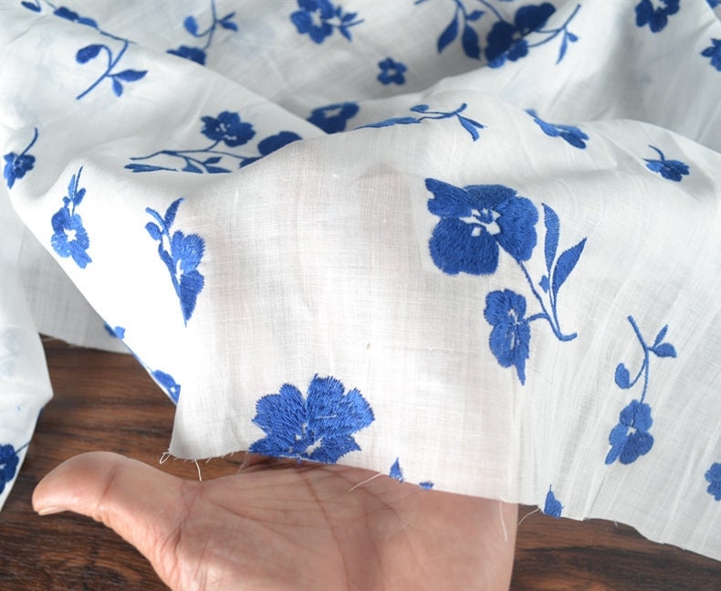 Beautiful Digital Printed Ramie fabric,Embroidered flowers,55"/140cm 100% Ramie fabric, for dresses, shirts. blouse, by the yard