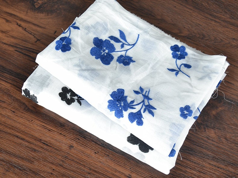 Beautiful Digital Printed Ramie fabric,Embroidered flowers,55"/140cm 100% Ramie fabric, for dresses, shirts. blouse, by the yard