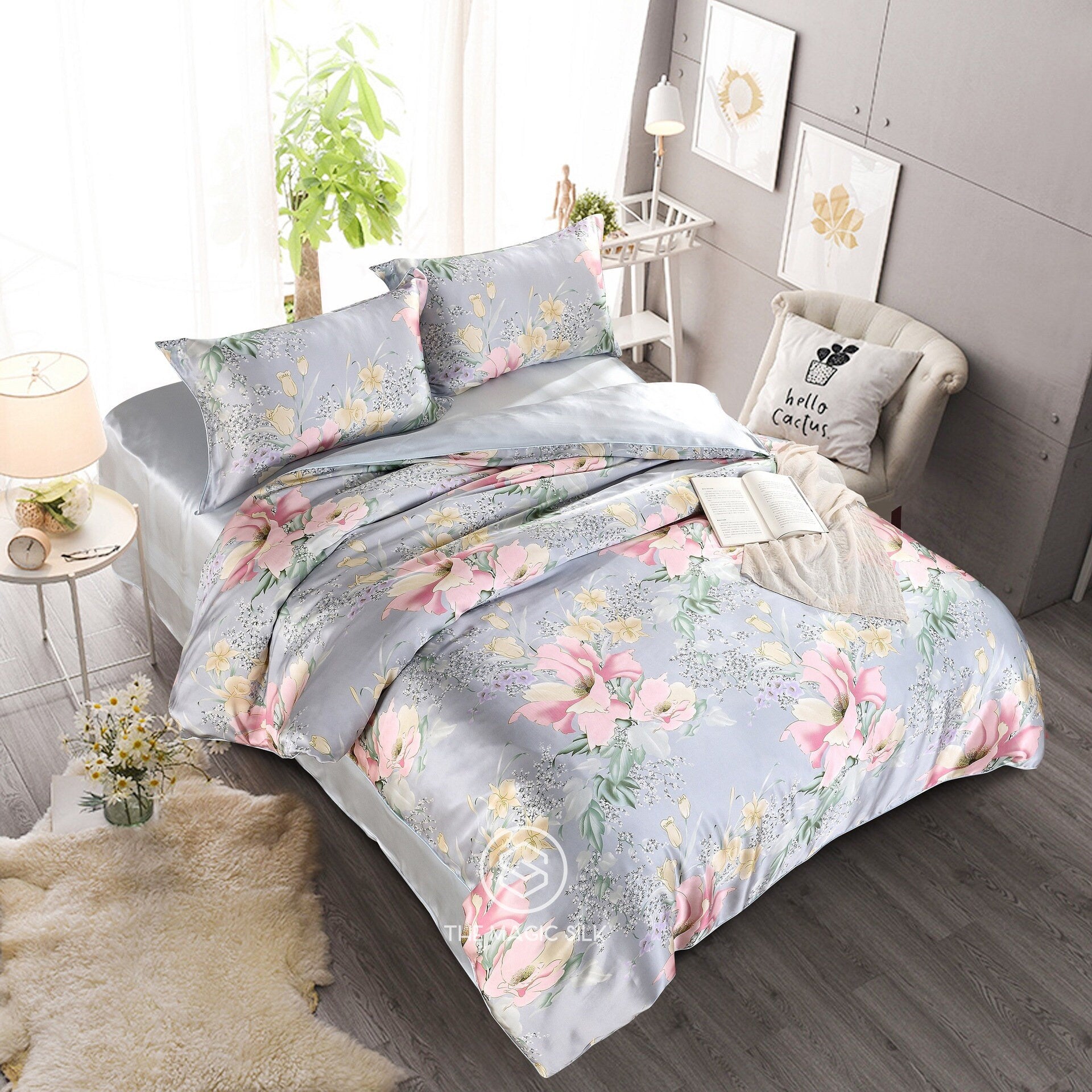ANNASUI LILY - 16 Momme 100% Silk Bedding 4pcs Suite