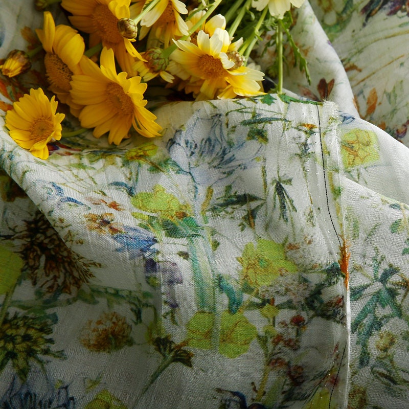 LUWEI Harvest Season Printed Fruits and Floral Ramie fabric By the Yard