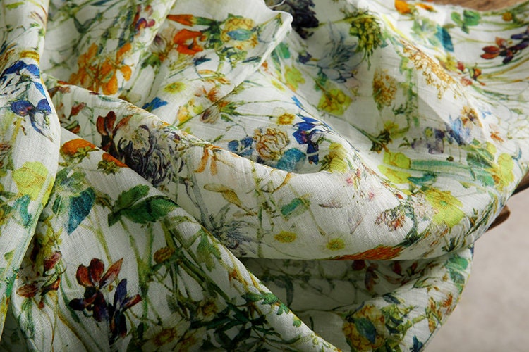 LUWEI Harvest Season Printed Fruits and Floral Ramie fabric By the Yard