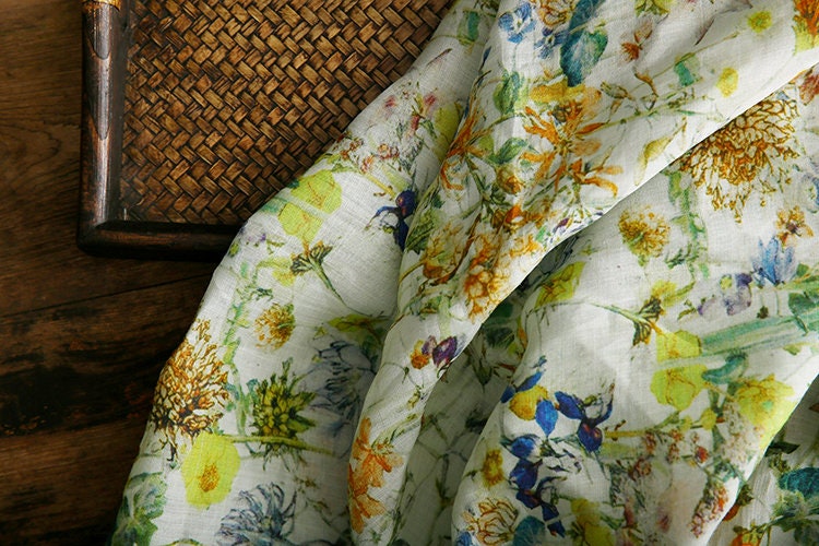 LUWEI Harvest Season Printed Fruits and Floral Ramie fabric By the Yard