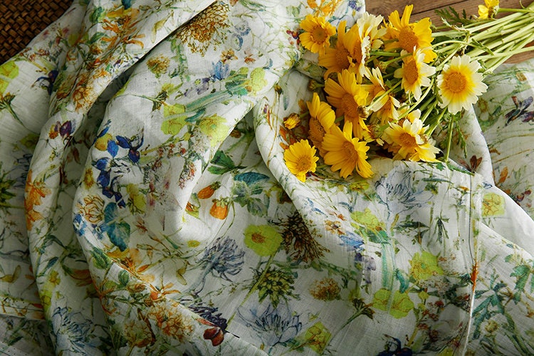 LUWEI Harvest Season Printed Fruits and Floral Ramie fabric By the Yard