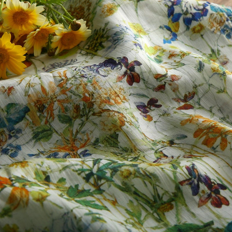 LUWEI Harvest Season Printed Fruits and Floral Ramie fabric By the Yard