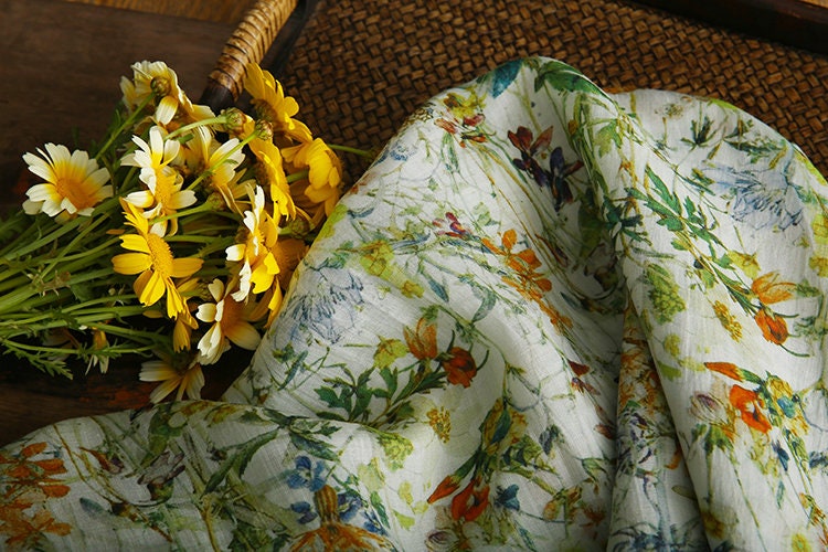 LUWEI Harvest Season Printed Fruits and Floral Ramie fabric By the Yard