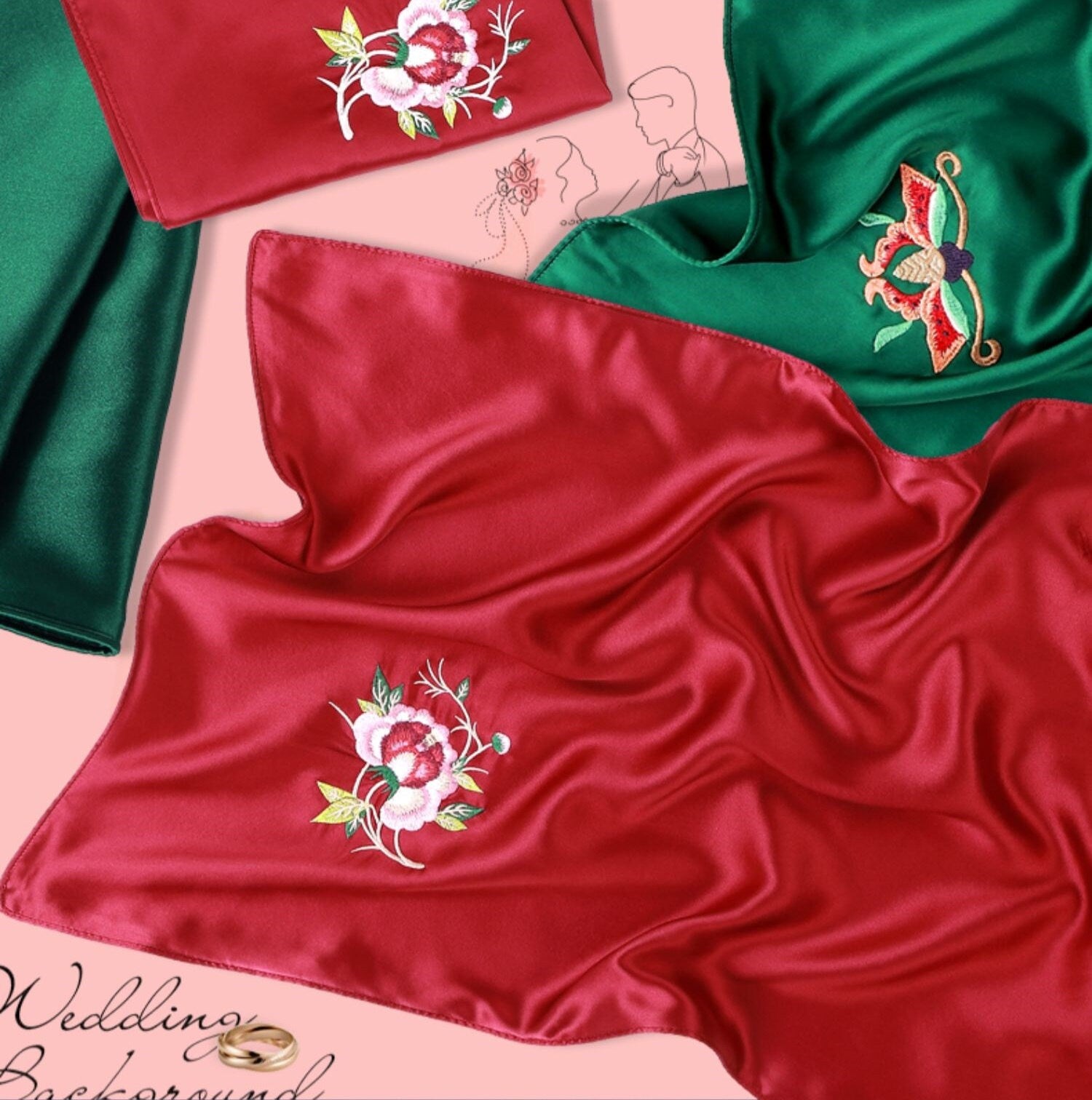 Embroidery floral pillowcase/New fashion silk pillowcase/Ruby and jade tradtional Chinese silk pillow slip, one pair.