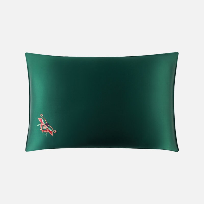 Embroidery floral pillowcase/New fashion silk pillowcase/Ruby and jade tradtional Chinese silk pillow slip, one pair.