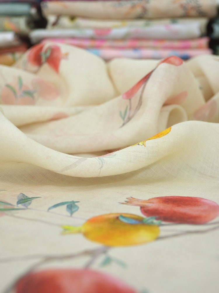 SHILIU Flower Print Ramie Fabric By the Yard