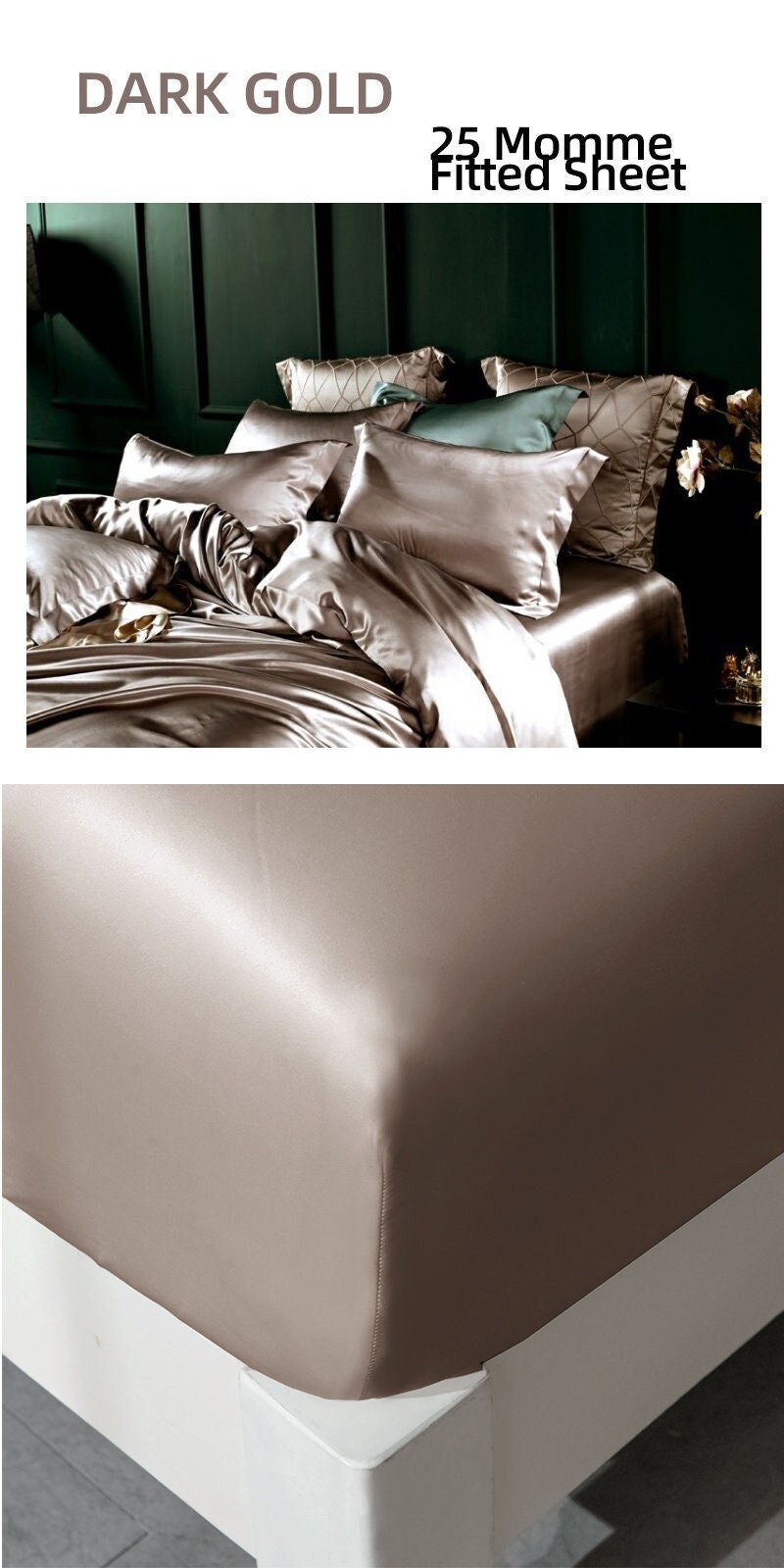 Genunie Silk fitted sheet/14 Colors/Handmade in 25 momme pure silk/100% mulberry silk