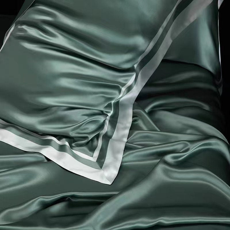 2022 New Presidential Suite set 4 pieces. Charmeuse silk bedding set in Mocha. Made in 25 momme 100% Anti-Allergic Mulberry Silk.