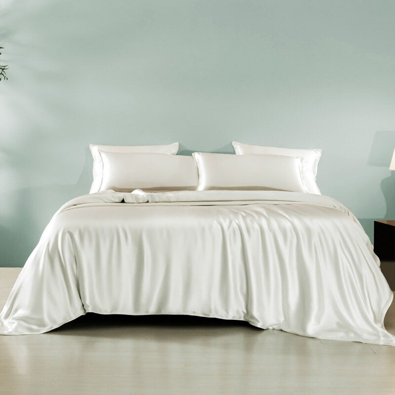 Navy Blue vs Silver Gray - 22 Momme 100% Mulberry Silk Bedding Set 4 pieces