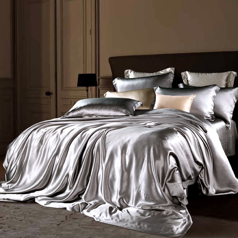 Custom Order - Smoky Gray - 25 Momme 100% Mulberry Silk Bedding Set 4 Pieces