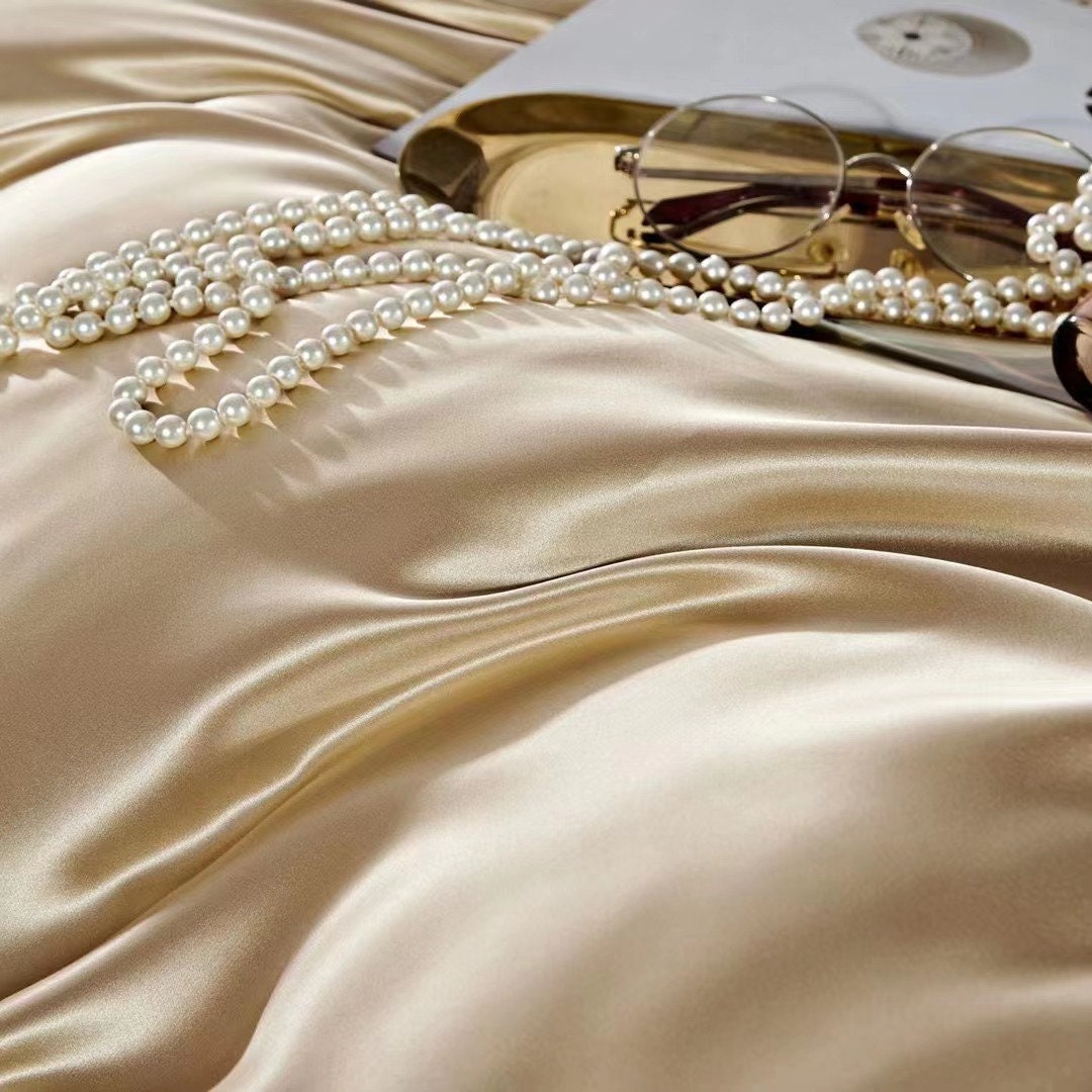 CHAMPAGNE GOLD - 25 Momme Mulberry Silk Bedding, Silk Duvet Cover, Silk Fitted Sheet, Silk Flat Sheet, Silk Pillowcase, 100% SILK