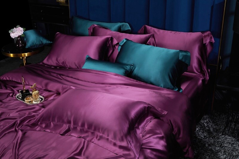 MAGIC PURPLE - 25 Momme Mulberry Silk Bedding, Silk Duvet Cover, Silk Fitted Sheet, Silk Flat Sheet, Silk Pillowcase, 100% SILK