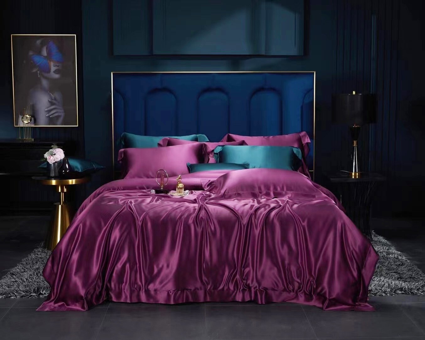 MAGIC PURPLE - 25 Momme Mulberry Silk Bedding, Silk Duvet Cover, Silk Fitted Sheet, Silk Flat Sheet, Silk Pillowcase, 100% SILK