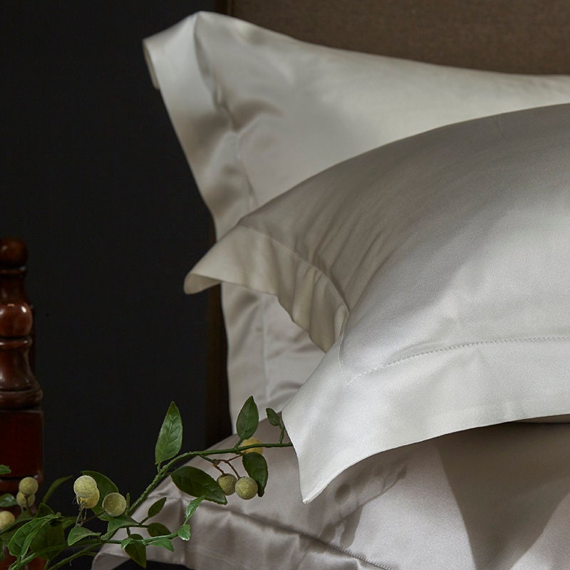 MOON WHITE - 25 Momme Mulberry Silk Bedding, Silk Duvet Cover, Silk Fitted Sheet, Silk Flat Sheet, Silk Pillowcase, 100% SILK