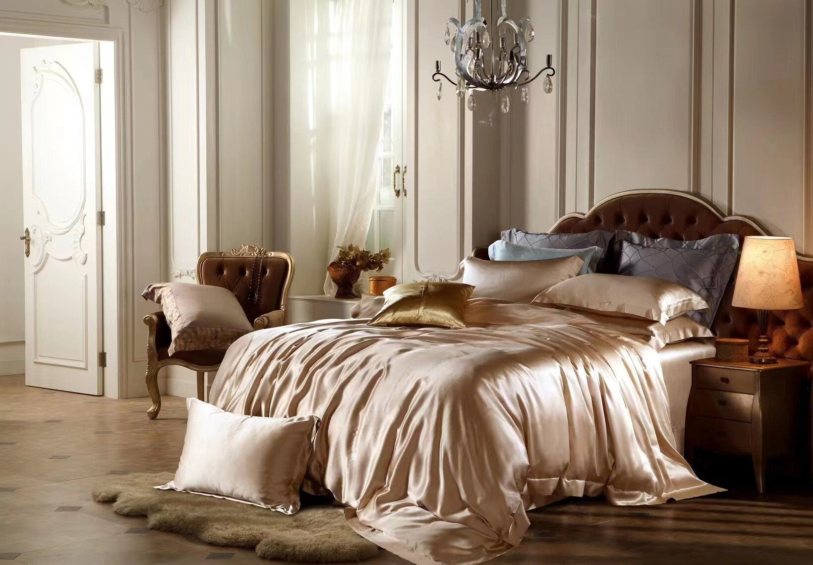 SUN KISS - 25 Momme Mulberry Silk Bedding, Silk Duvet Cover, Silk Fitted Sheet, Silk Flat Sheet, Silk Pillowcase, 100% SILK