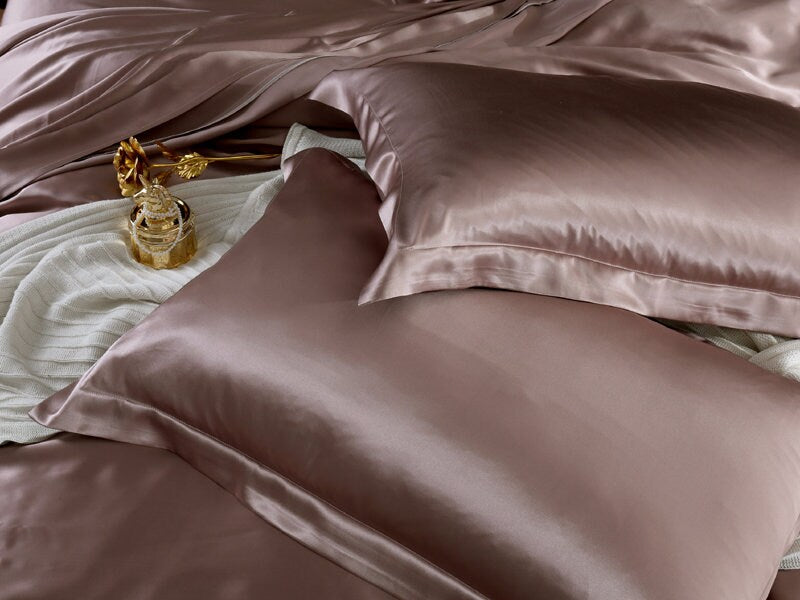 BEAN PURPLE - 25 Momme Mulberry Silk Bedding, Silk Duvet Cover, Silk Fitted Sheet, Silk Flat Sheet, Silk Pillowcase, 100% SILK