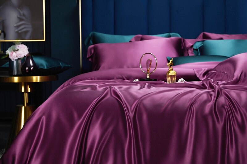 MAGIC PURPLE - 25 Momme Mulberry Silk Bedding, Silk Duvet Cover, Silk Fitted Sheet, Silk Flat Sheet, Silk Pillowcase, 100% SILK