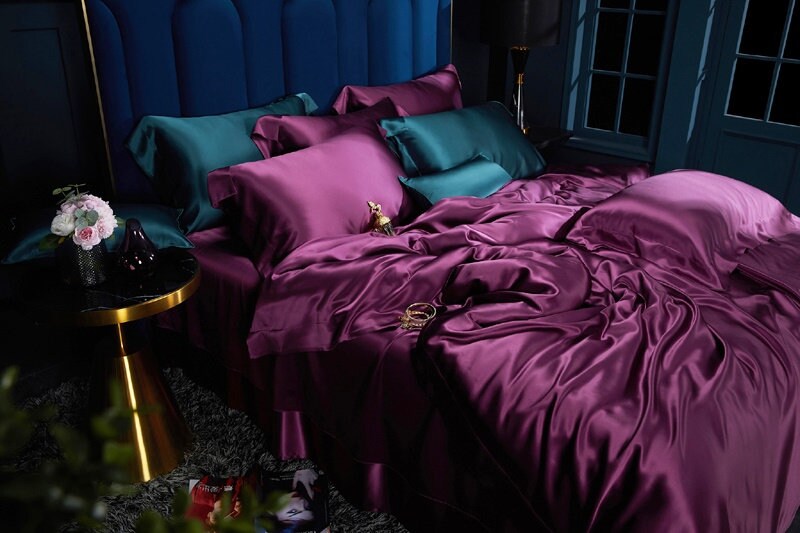 MAGIC PURPLE - 25 Momme Mulberry Silk Bedding, Silk Duvet Cover, Silk Fitted Sheet, Silk Flat Sheet, Silk Pillowcase, 100% SILK