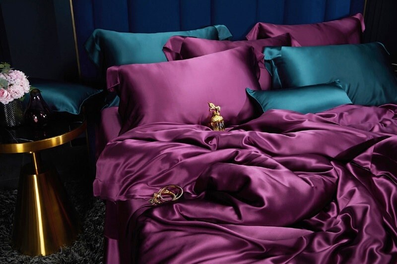 MAGIC PURPLE - 25 Momme Mulberry Silk Bedding, Silk Duvet Cover, Silk Fitted Sheet, Silk Flat Sheet, Silk Pillowcase, 100% SILK