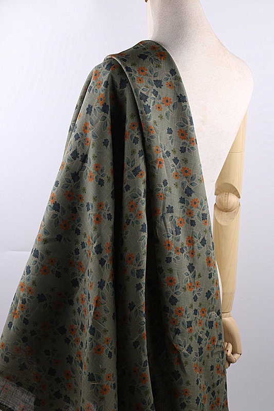 LENGJU - Flower Print Ramie Fabric By the Yard