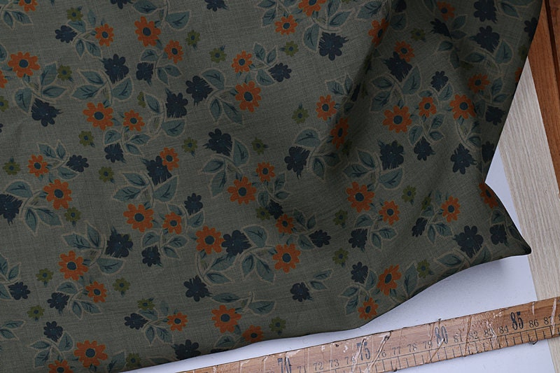 LENGJU - Flower Print Ramie Fabric By the Yard