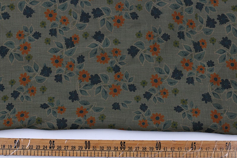 LENGJU - Flower Print Ramie Fabric By the Yard