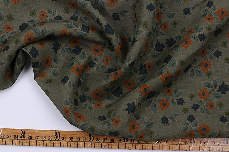 LENGJU - Flower Print Ramie Fabric By the Yard