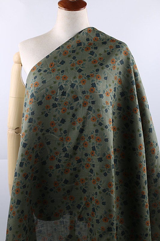 LENGJU - Flower Print Ramie Fabric By the Yard