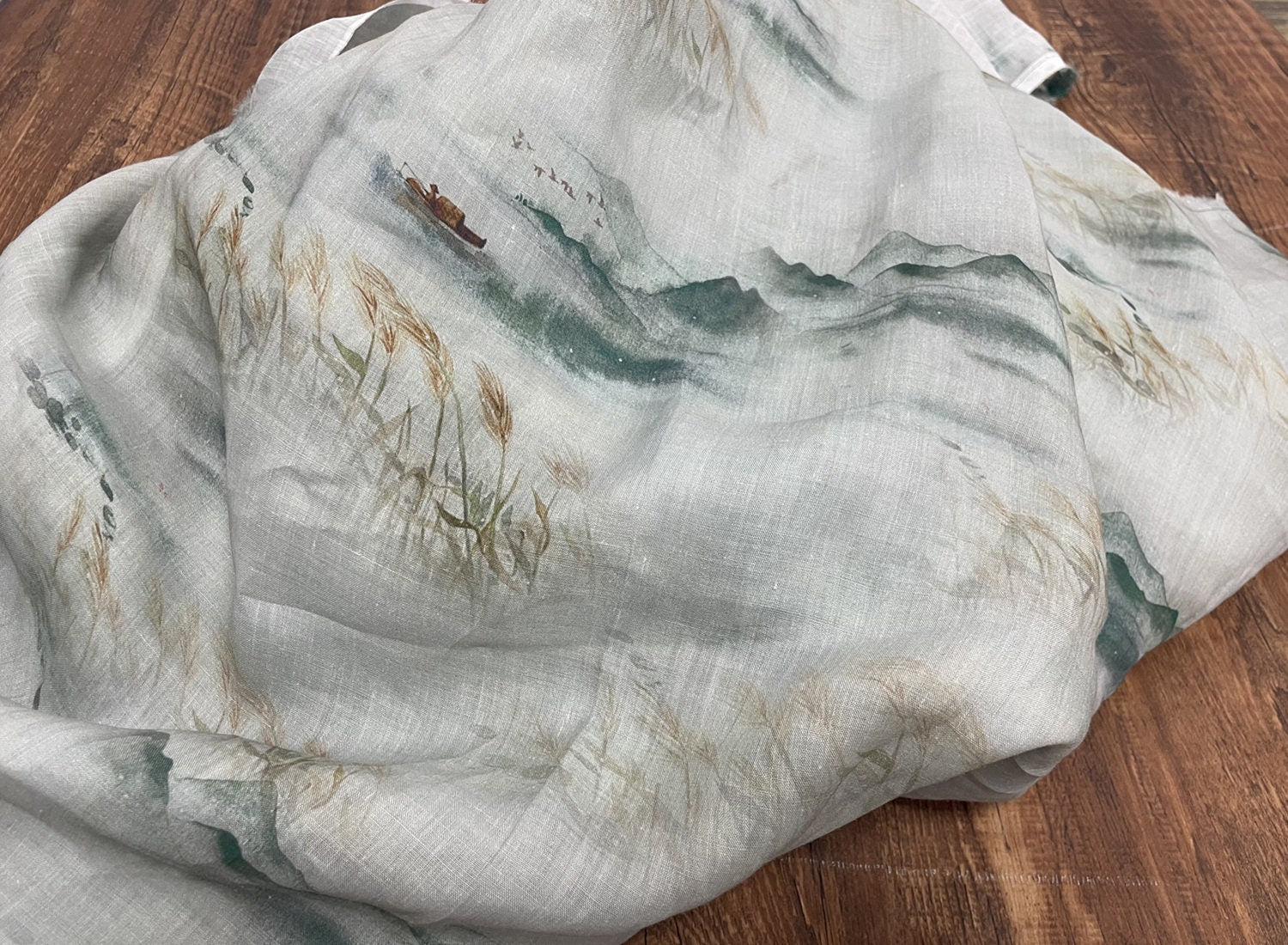 YUZHOU - Landscape ink Printing 42 Thread Count Ramie Fabric - 140cm wide by the Yard