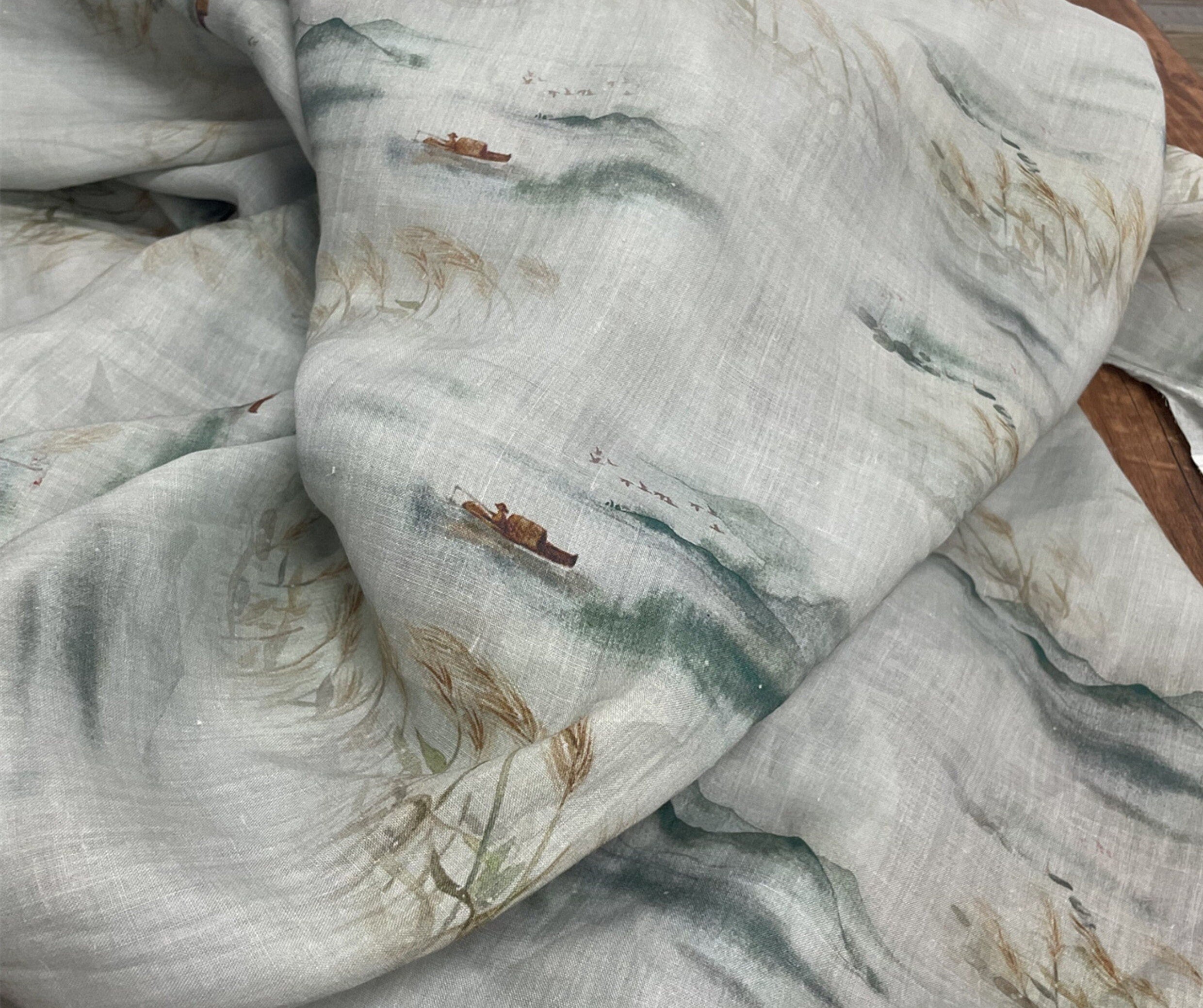 YUZHOU - Landscape ink Printing 42 Thread Count Ramie Fabric - 140cm wide by the Yard
