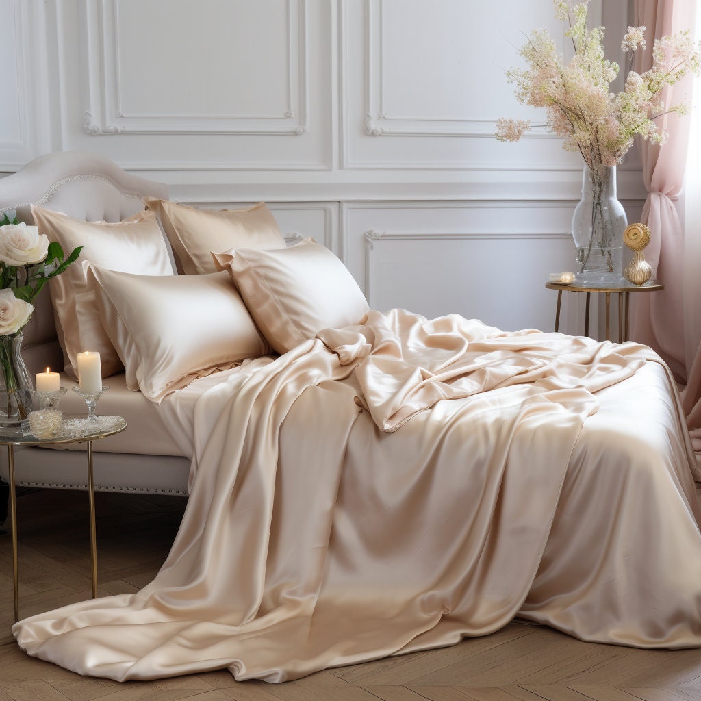 PINKY NUDE - 25 Momme Mulberry Silk Bedding, Silk Duvet Cover, Silk Fitted Sheet, Silk Flat Sheet, Silk Pillowcase, 100% SILK
