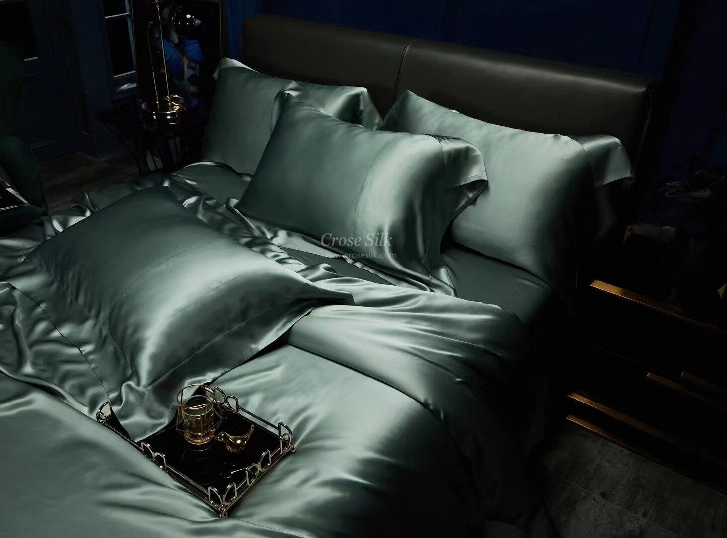 LILY PAD - 25 Momme Mulberry Silk Bedding, Silk Duvet Cover, Silk Fitted Sheet, Silk Flat Sheet, Silk Pillowcase, 100% SILK