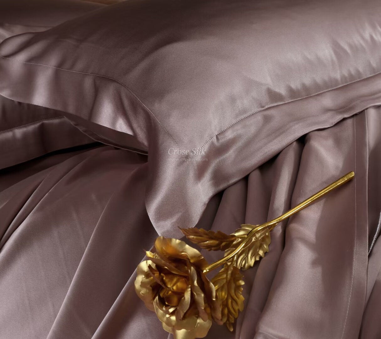 WISTFUL MAUVE - 25 Momme Mulberry Silk Bedding, Silk Duvet Cover, Silk Fitted Sheet, Silk Flat Sheet, Silk Pillowcase, 100% SILK