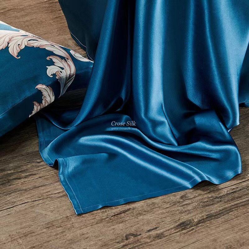 PHOENIX DANCE BLUE - 16 Momme 100% Silk Bedding 4pcs Suite
