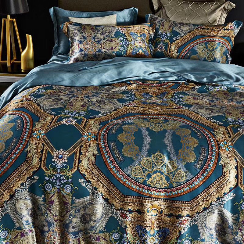 DIAMOND BLUE - 16 Momme 100% Silk Bedding 4pcs Suite