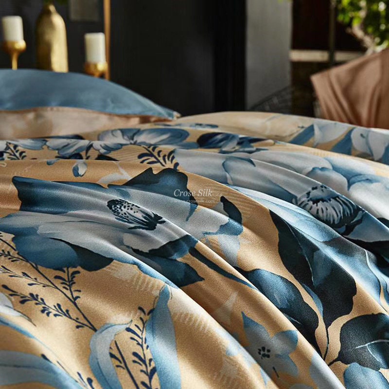 BLOSSOM BLUE - 16 Momme 100% Silk Bedding 4pcs Suite